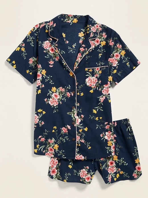 View large product image 1 of 1. Floral-Print Poplin Pajama Shorts Set