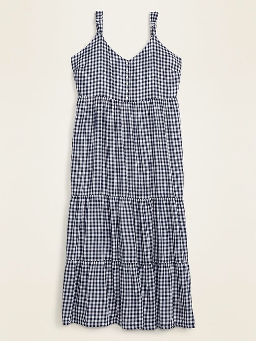 View large product image 1 of 1. Gingham Tiered Plus-Size Maxi Sundress