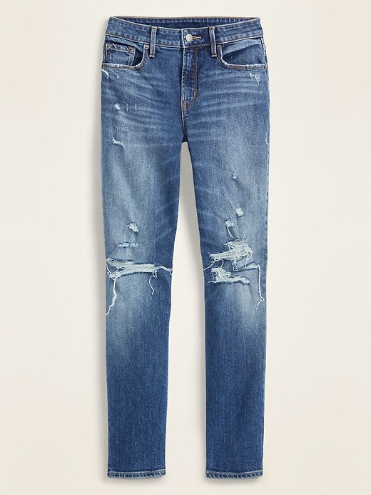 View large product image 1 of 1. High-Waisted Distressed Power Slim Straight Ankle Jeans for Women
