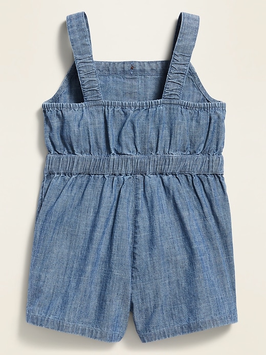 View large product image 2 of 2. Sleeveless Chambray Utility Romper for Toddler Girls