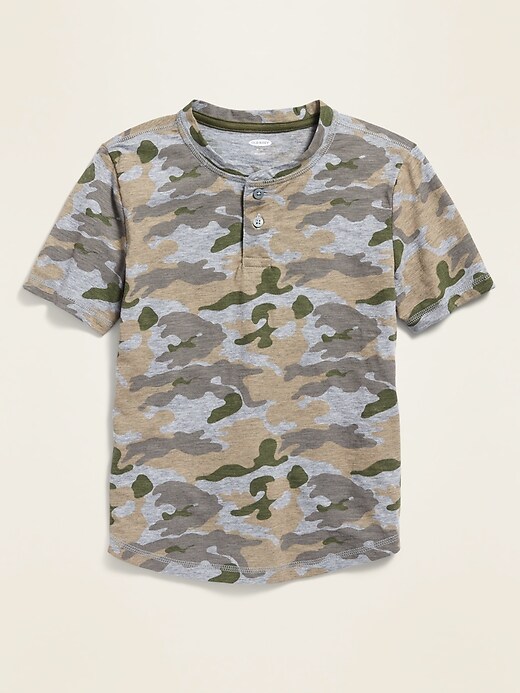 View large product image 1 of 1. Camo Slub-Knit Henley Tee For Boys