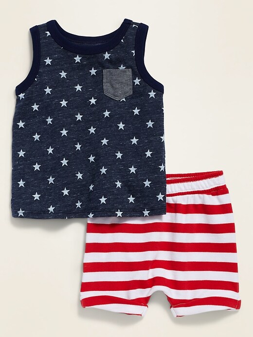 View large product image 1 of 1. Americana-Print Jersey Tank Top & French Terry Shorts Set for Baby
