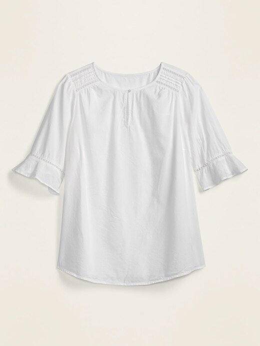 View large product image 1 of 1. Loose Bell-Sleeve Plus-Size Swing Blouse