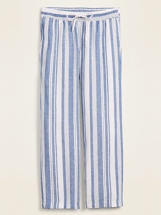 View large product image 1 of 1. Mid-Rise Striped Linen-Blend Wide-Leg Pants