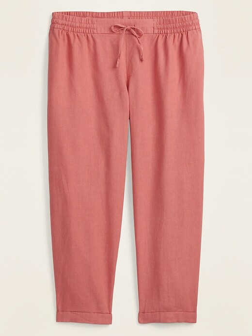 View large product image 1 of 1. Mid-Rise Linen-Blend Cropped Plus-Size Pants