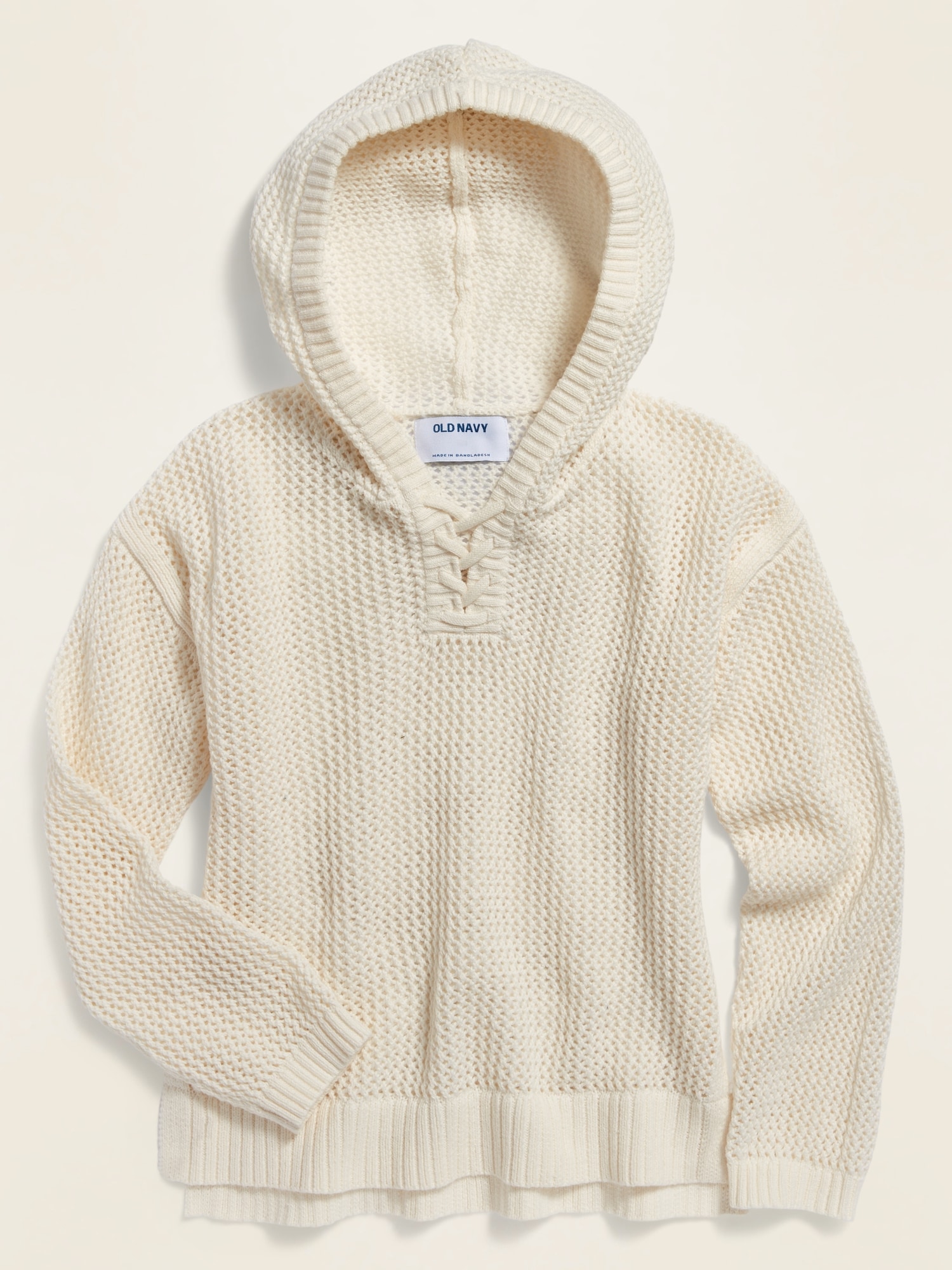 Lace-Up-Yoke Knit Pullover Hoodie for Girls | Old Navy