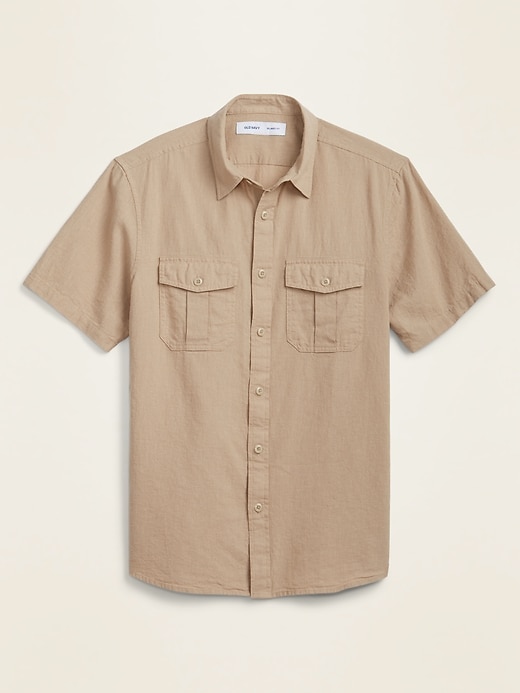 View large product image 1 of 1. Relaxed-Fit Linen-Blend Utility Shirt