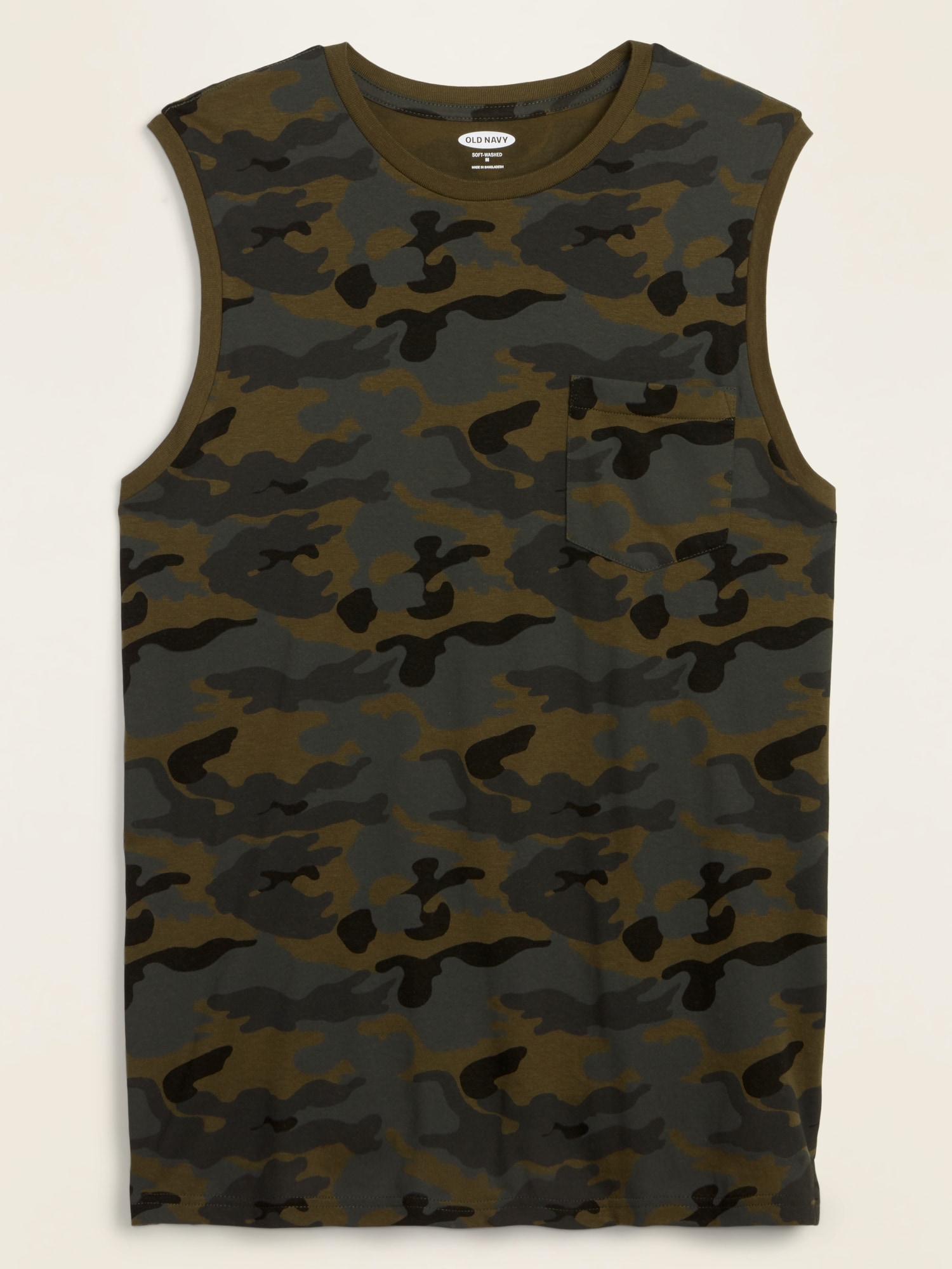 Soft-Washed Chest-Pocket Camo Muscle Shirt for Men