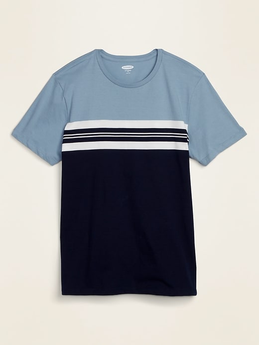 View large product image 1 of 1. Soft-Washed Color-Block Center-Stripe Tee