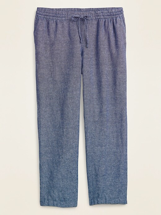 View large product image 1 of 1. Mid-Rise Plus-Size Linen-Blend Wide-Leg Pants
