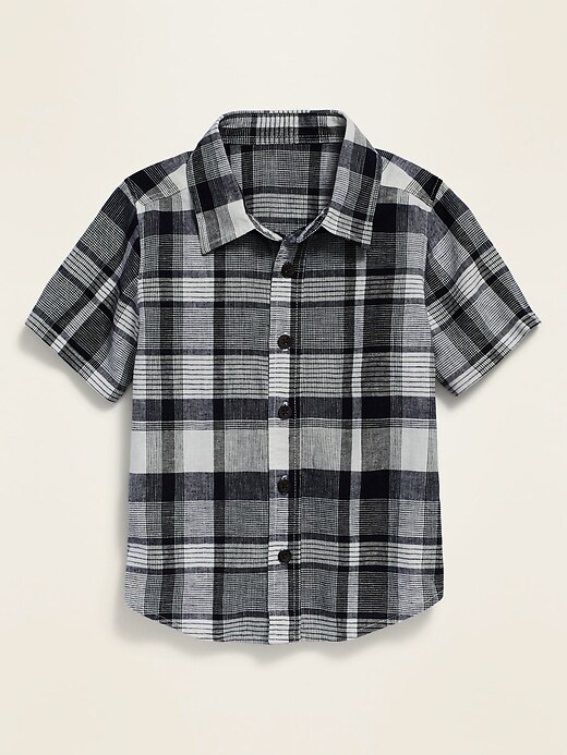 View large product image 1 of 1. Plaid Linen-Blend Shirt for Toddler Boys
