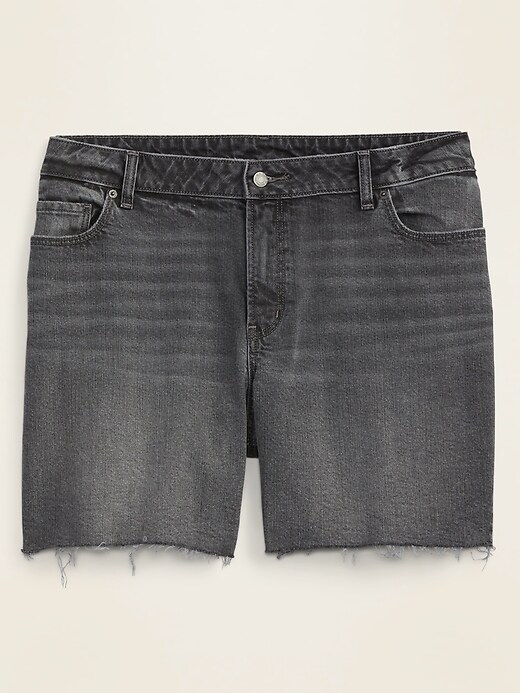 View large product image 1 of 1. Mid-Rise Gray-Wash Plus-Size Cut-Off Jean Shorts -- 7-inch inseam