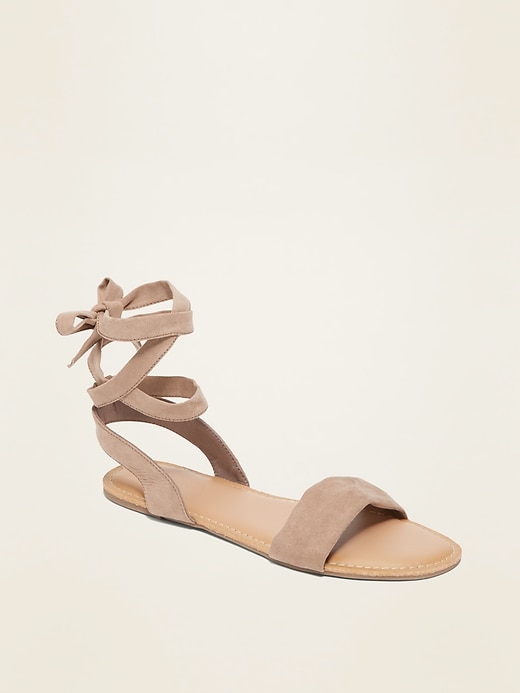 View large product image 1 of 1. Faux-Suede Ankle-Tie Sandals