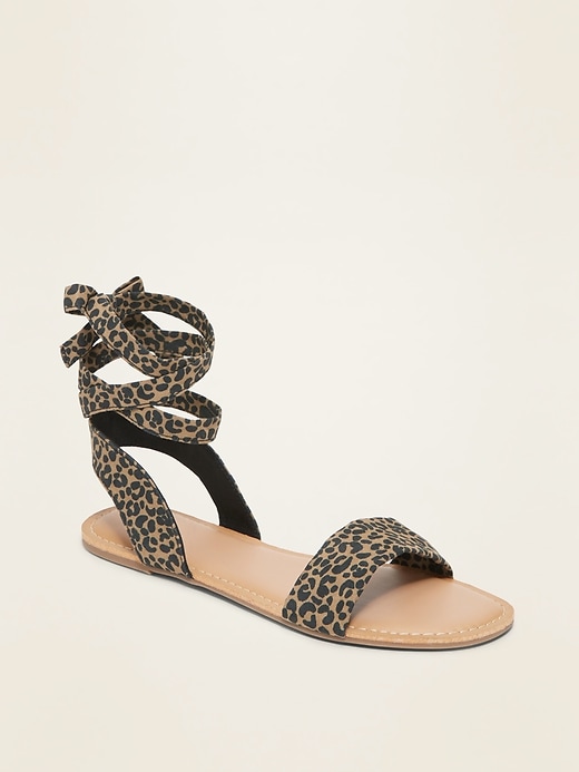 Image number 1 showing, Faux-Suede Ankle-Tie Sandals