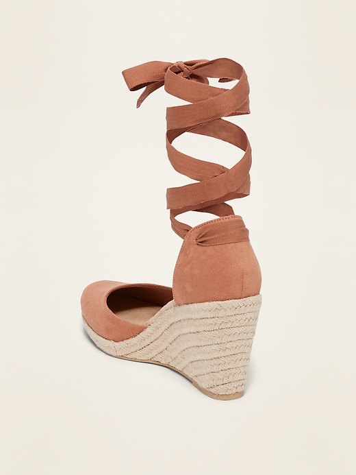 Image number 3 showing, Faux-Suede Strappy Lace-Up Espadrille Wedge Shoes