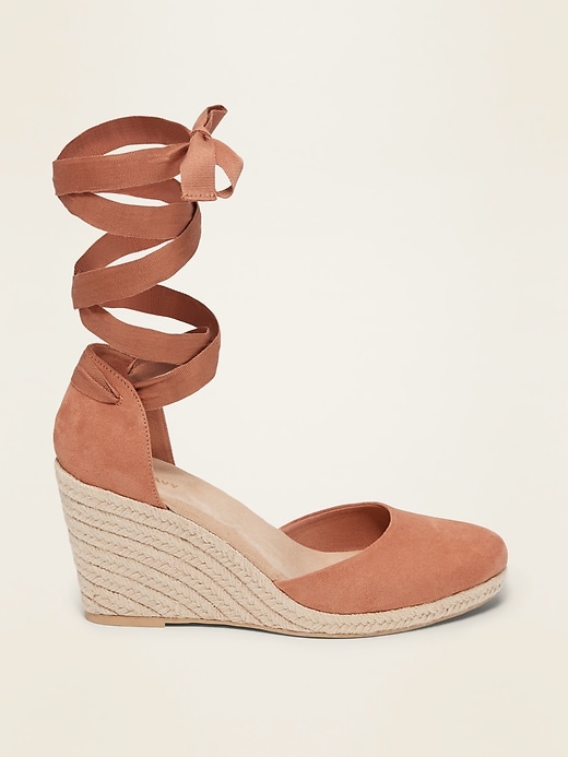 Image number 4 showing, Faux-Suede Strappy Lace-Up Espadrille Wedge Shoes