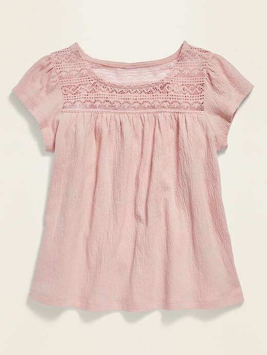 View large product image 1 of 1. Lace-Yoke Crinkle Jersey Top for Girls