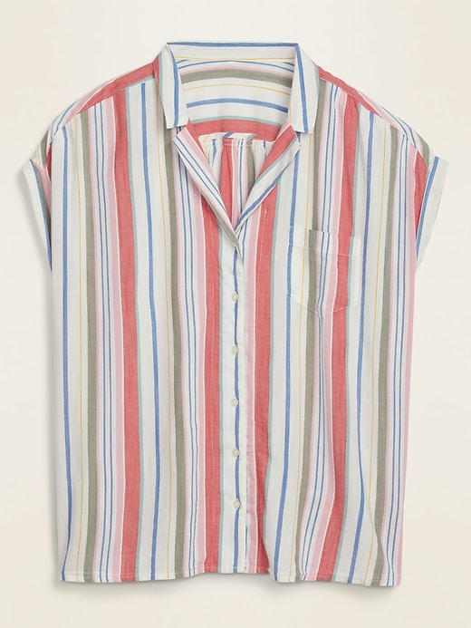 View large product image 1 of 1. Multi-Stripe No-Peek Plus-Size Camp Shirt