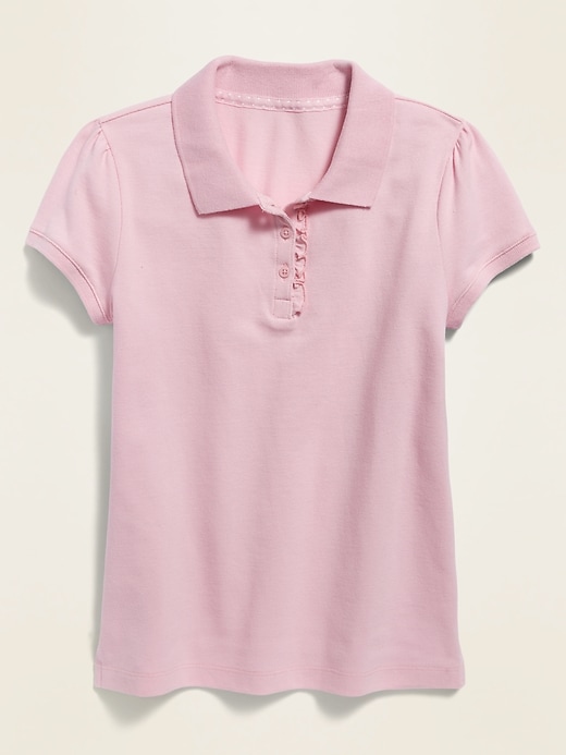View large product image 1 of 1. Uniform Ruffled-Placket Short-Sleeve Polo for Girls
