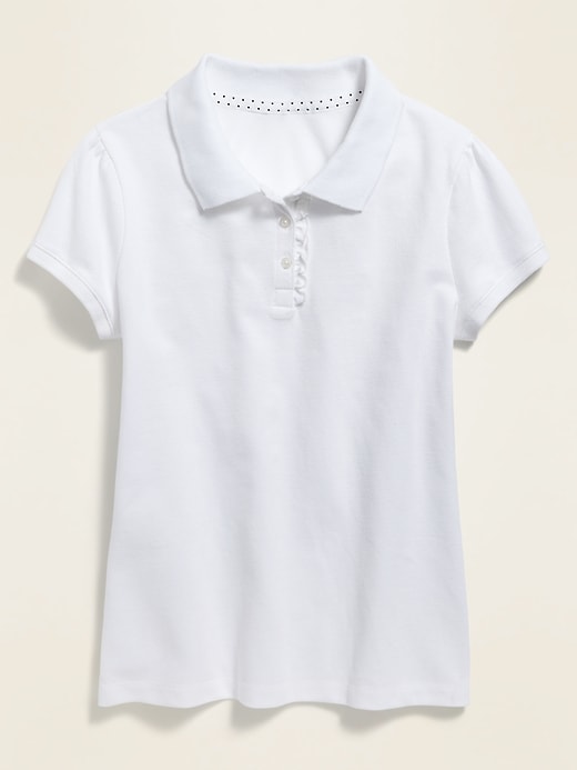 View large product image 1 of 1. Uniform Ruffled-Placket Short-Sleeve Polo for Girls