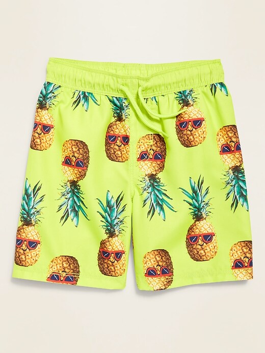 View large product image 1 of 1. Pineapple-Print Functional Drawstring Swim Trunks for Toddler Boys