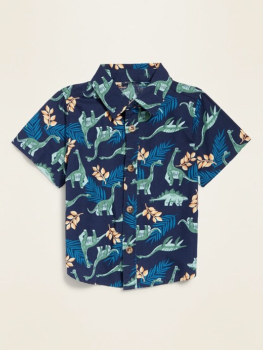 View large product image 1 of 1. Dinosaur-Print Short-Sleeve Shirt for Baby