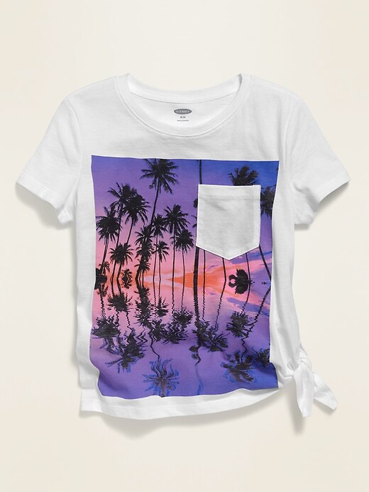 View large product image 1 of 1. Relaxed Graphic Tie-Hem Pocket Tee for Girls