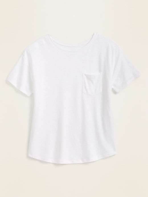 View large product image 1 of 1. Loose-Fit Linen-Blend Pocket Easy Tee for Women