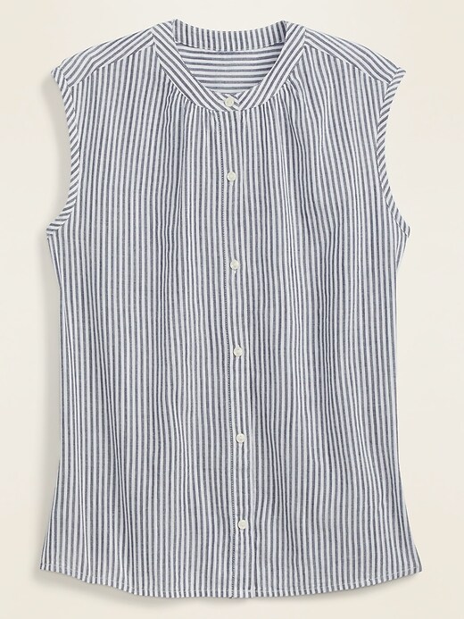 View large product image 1 of 1. Striped Sleeveless Button-Front Cocoon Top