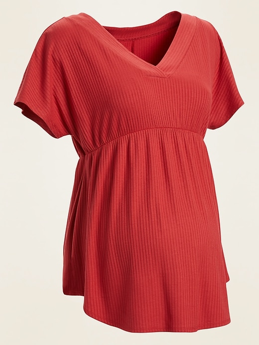View large product image 1 of 1. Maternity Rib-Knit V-Neck Tunic Tee