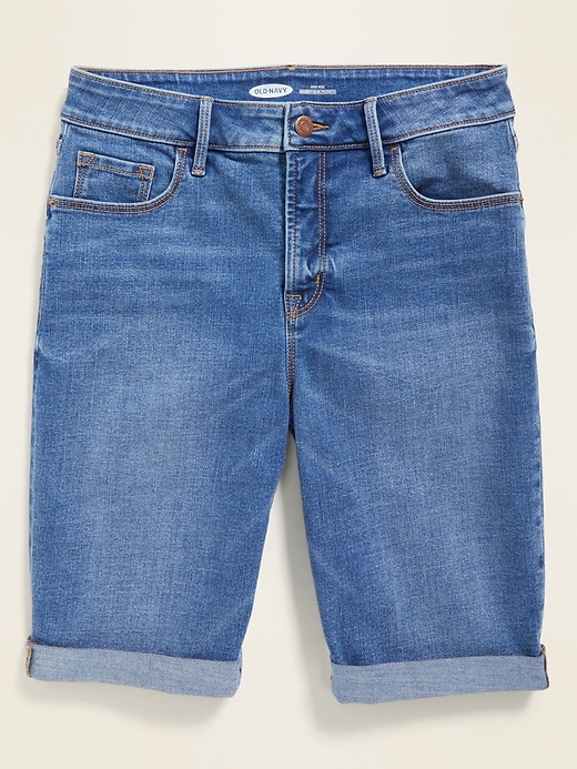 View large product image 1 of 2. High-Waisted Bermuda Jean Shorts for Women -- 9-inch inseam