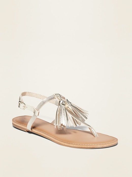 Image number 1 showing, Faux-Leather Tassel T-Strap Sandals