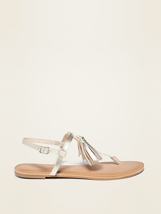 Image number 4 showing, Faux-Leather Tassel T-Strap Sandals