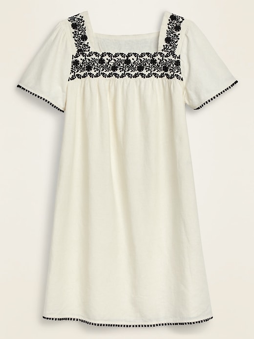 View large product image 1 of 1. Embroidered-Yoke Square-Neck Linen-Blend Shift Dress for Women