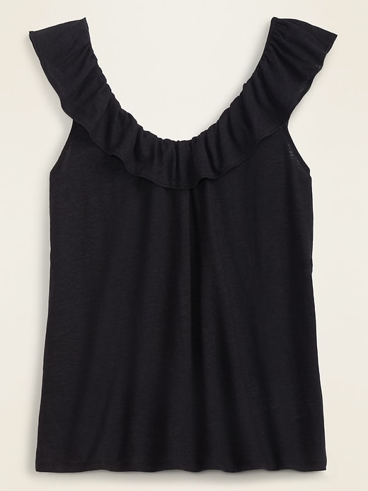View large product image 1 of 2. Ruffled Linen-Blend Jersey Tie-Back Top for Women