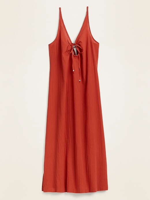 View large product image 1 of 1. Gauze Tie-Front Midi Swim Cover-Up Dress