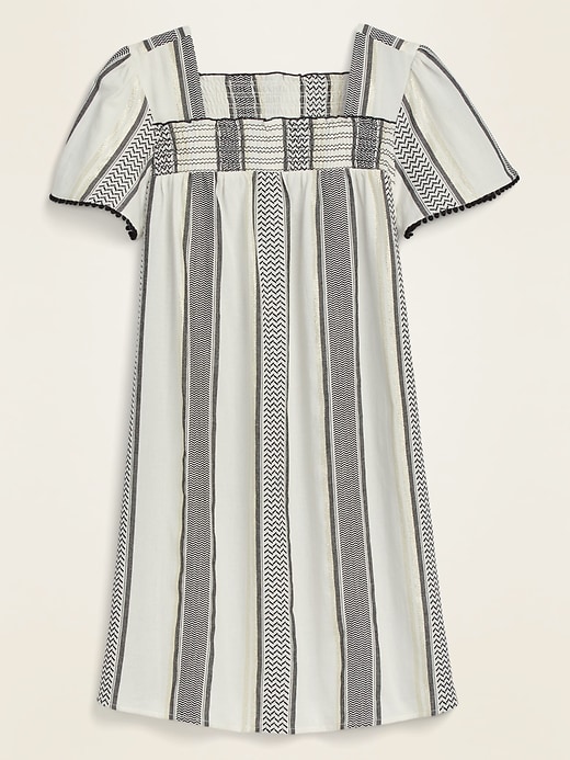 View large product image 1 of 1. Square-Neck Textured Metallic Stripe Shift Dress