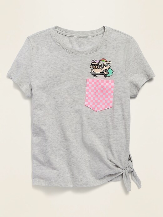 View large product image 1 of 1. Graphic Tie-Hem Pocket Tee for Girls