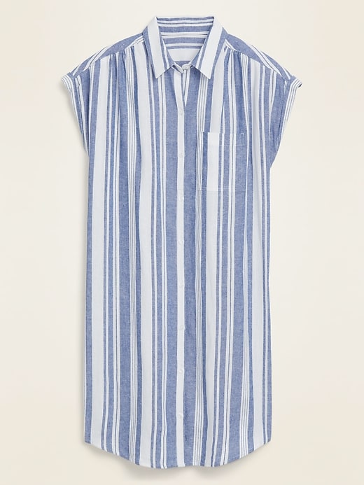 View large product image 1 of 1. Linen-Blend Striped Shirt Dress for Women