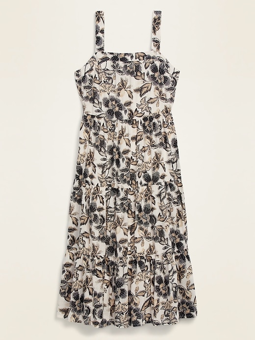 View large product image 1 of 1. Tiered Floral-Print Midi Swing Dress