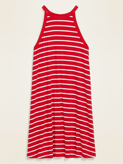 View large product image 1 of 1. High-Neck Striped Sleeveless Jersey-Knit Swing Dress