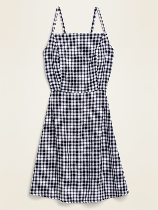 View large product image 1 of 1. Gingham Linen-Blend Fit & Flare Cami Sundress for Women