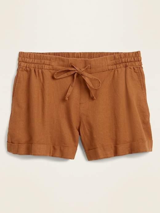 View large product image 1 of 1. Mid-Rise Linen-Blend Shorts For Women - 4 inch inseam