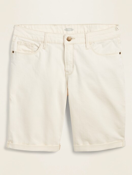 View large product image 1 of 1. Mid-Rise Off-White Bermuda Jean Shorts for Women -- 9-inch inseam