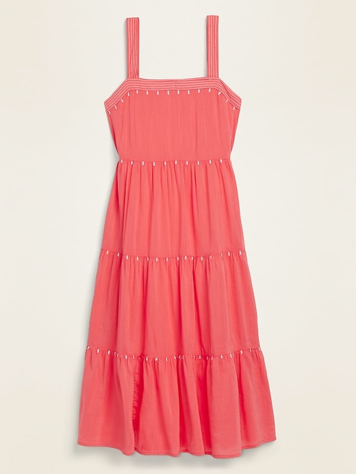 View large product image 1 of 1. Tiered Embroidered Midi Swing Dress