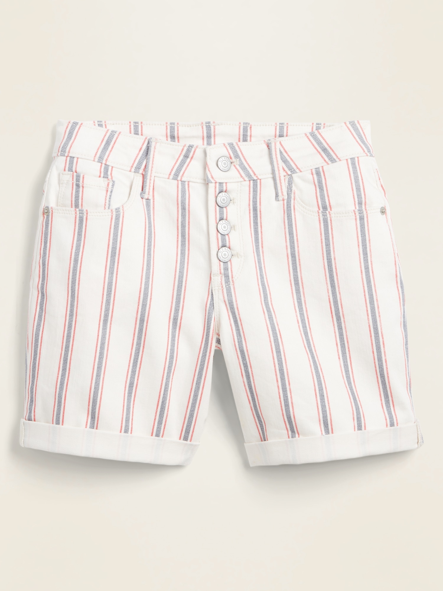 Old Navy Mid-Rise Button-Fly Multi-Stripe Jean Shorts for Women -- 5-inch inseam