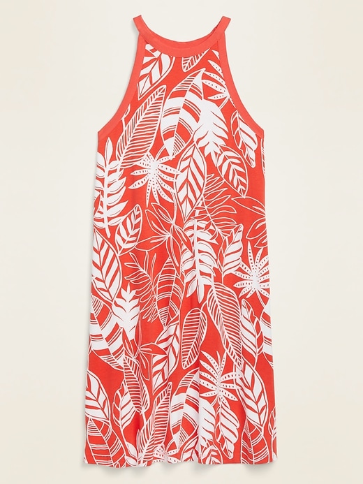 View large product image 1 of 1. High-Neck Printed Jersey-Knit Sleeveless Swing Dress