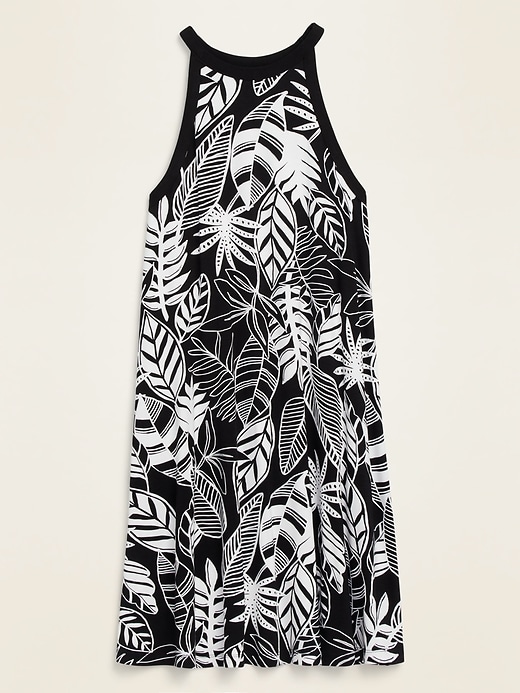 View large product image 1 of 1. High-Neck Printed Jersey-Knit Sleeveless Swing Dress for Women