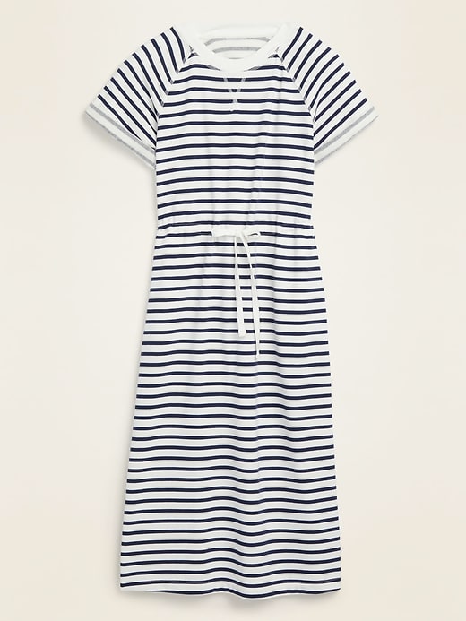 View large product image 1 of 2. Waist-Defined Striped French Terry Midi Dress