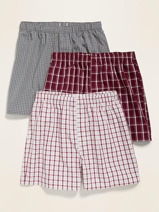 View large product image 1 of 1. Patterned Poplin Boxer Shorts 3-Pack for Men -- 3.75-inch inseam